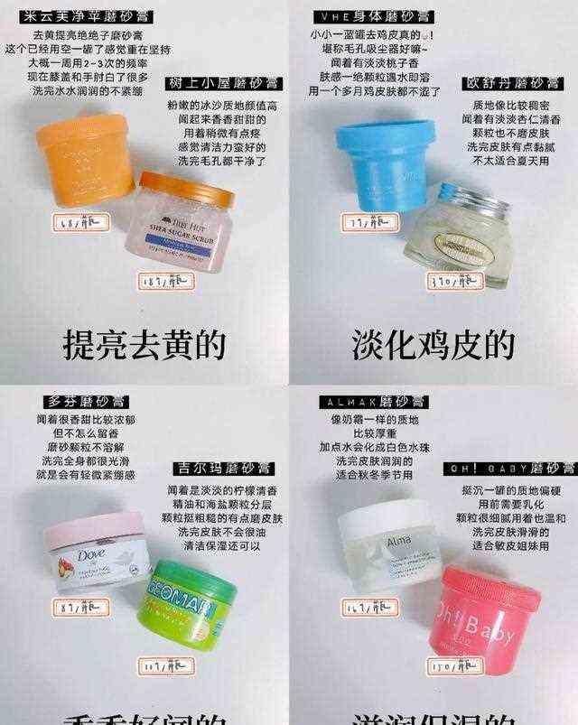 磨砂膏按功效肤质给你分好