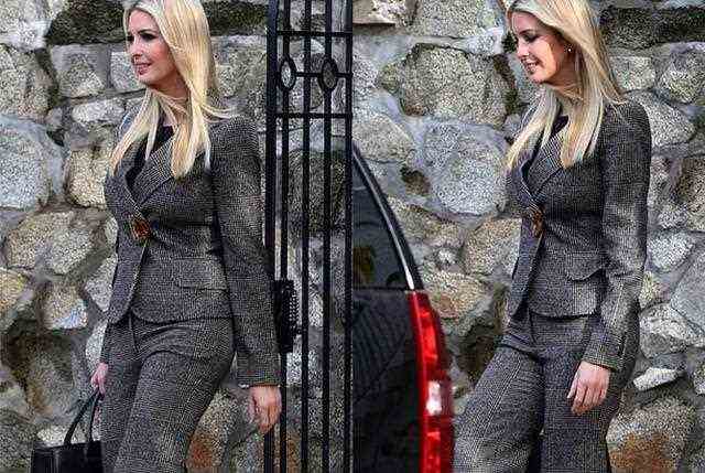 伊万卡这身灰色格纹套装霸气又显腿长，20公分细高跟是不是多余了