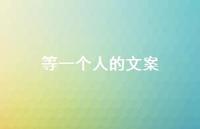 等一个人的文案【100句精选短句合集】 等一个人的文案【100句精选短句合集】